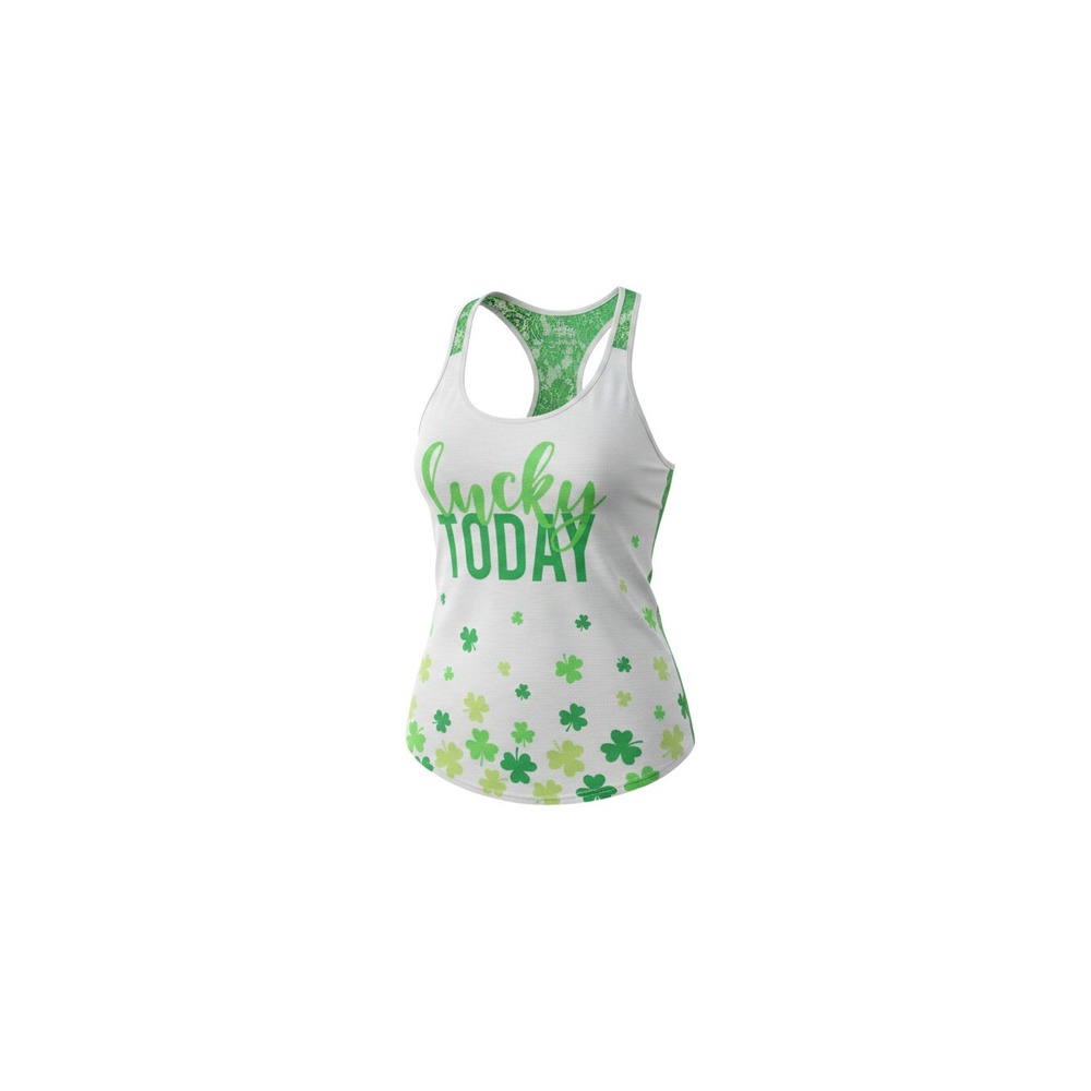Claire's Tank Top Girls L White Green Lucky Today Shamrock Lace Back Racerback